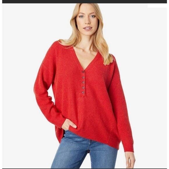 MADEWELL | Red Asherton Wool Alpaca Waffle Oversized Henley Sweater | XS - Picture 1 of 7